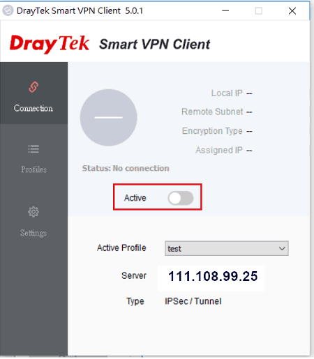 a screenshot of Windows Smart VPN Client Connection Status